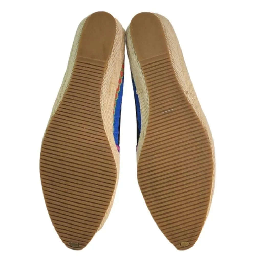 Lands' End Multi Color Striped Wedge Heel Pointed Toe Espadrille Shoes Size 9
